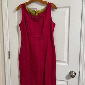 Signature by Sangria Hot Pink Textured Rosette Sheath Dress Size 10 Mod Retro